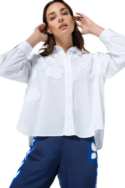 Femmes Caroline Biss Hauts*1608-90 / Blouse Courte Oversize En Coton Avec Broderie