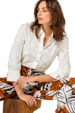 Femmes Caroline Biss Hauts*1614-91 / Blouse Droite En Coton Avec Broderie