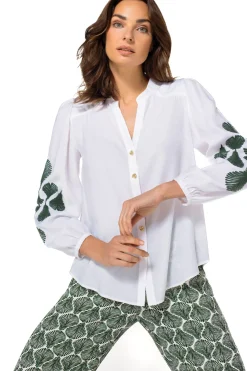 Femmes Caroline Biss Hauts*1625-69 / Blouse Droite Souple Avec Broderie