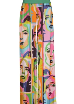 Femmes Caroline Biss Pantalon*1542-79 / Pantalon Palazzo Fluide, Taille Normale, Imprime Pop-Art