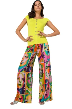 Femmes Caroline Biss Pantalon*1542-79 / Pantalon Palazzo Fluide, Taille Normale, Imprime Pop-Art