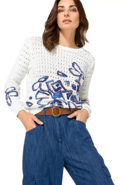 Femmes Caroline Biss Tire*1289-29 / Pull Ample Tricote Avec Imprime