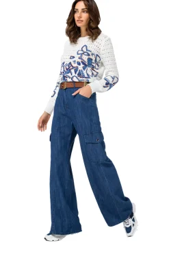 Femmes Caroline Biss Tire*1289-29 / Pull Ample Tricote Avec Imprime
