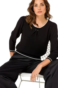 Femmes Caroline Biss Tire*1248-10 / Pull Bicolore Maille Fine