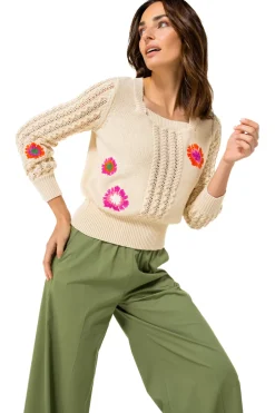Femmes Caroline Biss Tire*1222-34 / Pull En Coton Avec Broderie