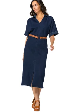 Femmes Caroline Biss Robes*1114-23 / Robe Midi Droite En Jean Stretch