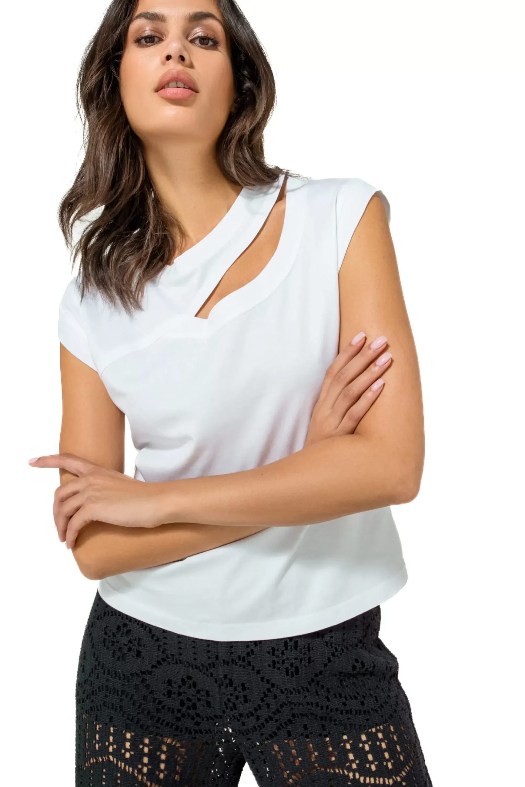 Femmes Caroline Biss Hauts*1981-90 / T-Shirt En Coton Effet Epaule
